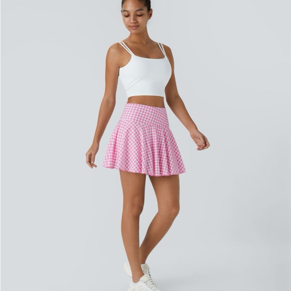 HALARA Pink Houndstooth Circle Skater Skirt - Picture 1 of 8